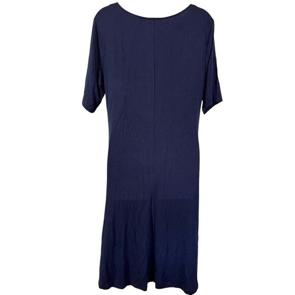 Nina Leonard Womens Embroidered Navy Blue Jersey Knit Short Sleeve Dress sz L - Picture 13 of 16